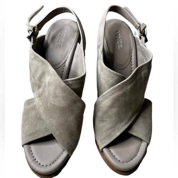 Vince Helena Wooden Block Heel Suede Sandal Size 10 - Picture 7 of 9